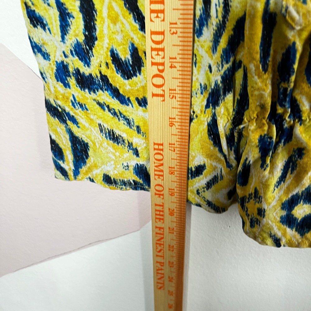 NIC+ZOE Linen Top Womens‎ XS Yellow Blue Ikat Abstract Print Button Front Beach - Picture 5 of 6